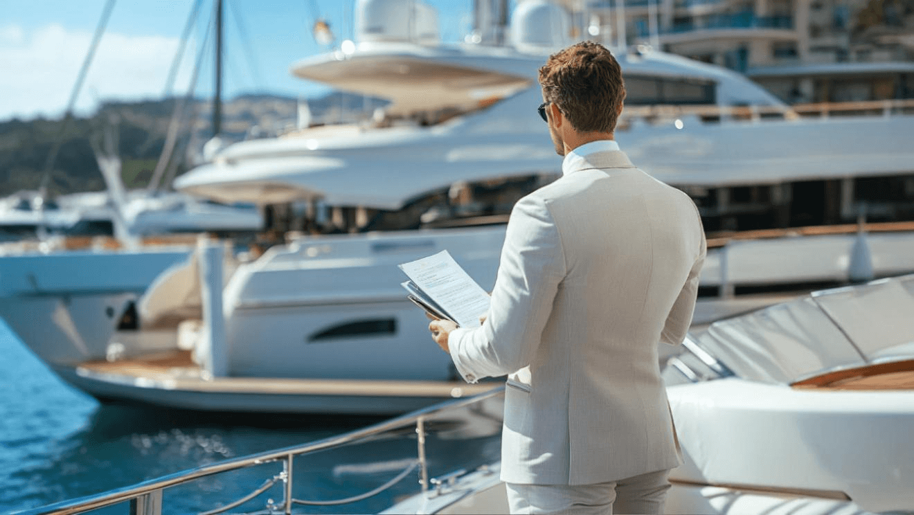 Business valuator analyzing financial data of a yacht charter company for valuation